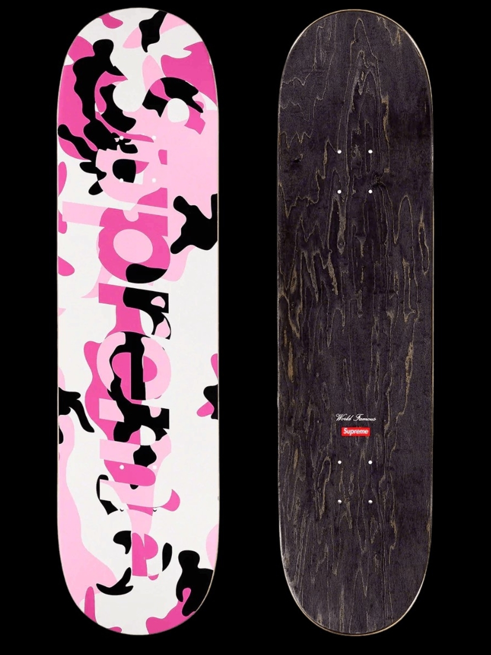 Supreme Pink, Black & White Camo Skateboard Art Print